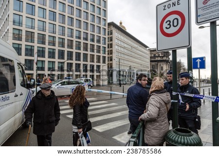 BRUSSELS, BELGIUM - DECEMBER 19, 2014: Police closes the Brussels Palace of Justice over a suspected car bomb in Brussels, Belgium.
