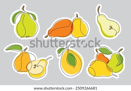 Fruit vector sticker set with stylized pears in minimalist style