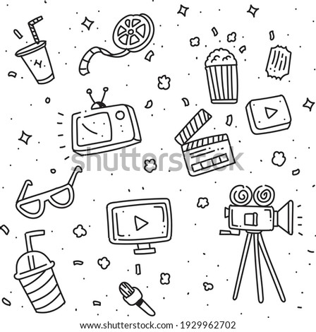 Set of doodle cinema . Cinema doodle style