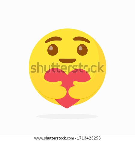 Care emoji in flat design style with large puppy eyes hugging a red heart with both hands. Shows care and support, can help to express care for loved ones who are a long distance away