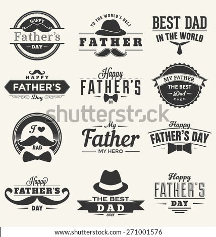 Happy Father's Day Design Collection - A set of twelve dark colored vintage style Father's Day Designs on light background