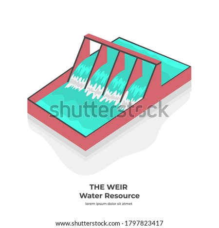 Dam design vector illustration. Weir illustration 