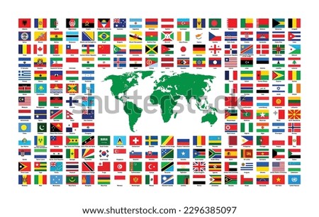 United Nation UN Member States Flag of Different Countries with world map vector, Collection set SVG of sovereign state flags of the Worlds with their name clipart
