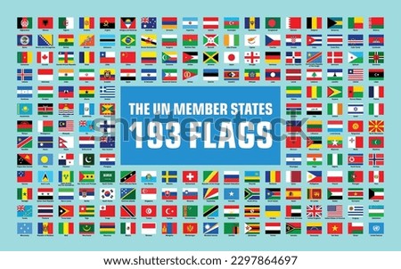 United Nation UN Member States Flag of 193 Different Countries vector, Collection set SVG of sovereign state flags of the World with their name clipart