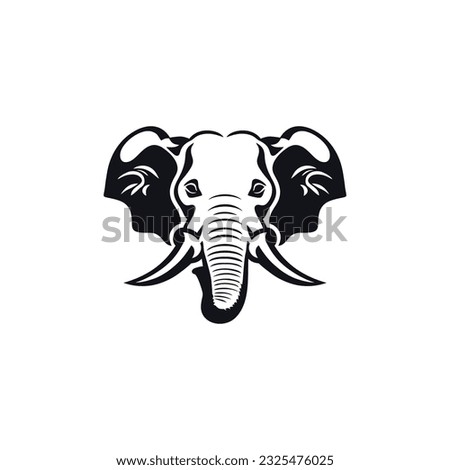 Elephant face Logo vector of animal head silhouette illustrator clipart, wildlife safari icon zoo mascot symbol. isolated on white background