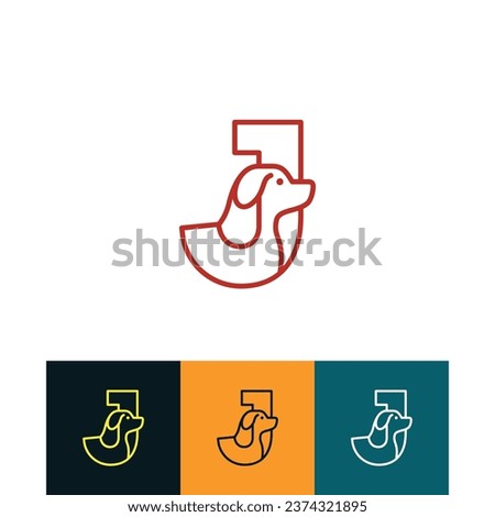 Letter J Pet paw shop of Dog Logo vector, clinic animal store symbol, care veterinary clipart. 