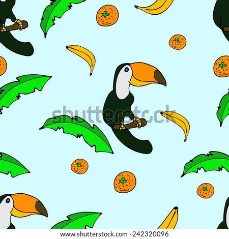 Toucan bird exotic seamless pattern. Vector  illustration