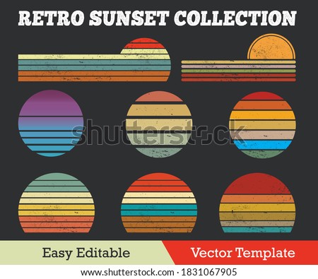 Retro Sunset Collection Grunge Effect Vector Template.