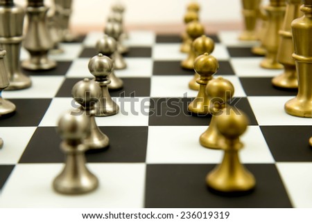 Classic chess game - pawns in rows, lined up