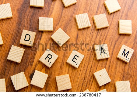 December 14, 2014: Houston, TX, USA - Scrabble tiles spelling DREAM