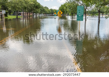 May 30, 2015 - Addicks Reservoir Park, Houston, TX: Standing flood waters over roads and fields at Addick\'s Reservoir in Houston, Texas