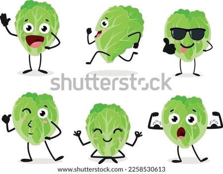 Set of cartoon lettuce Character isolated on white background
