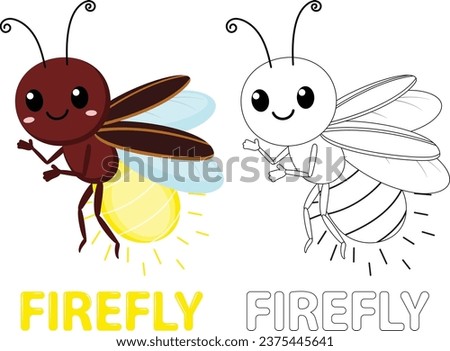 Cute Firefly cartoon Coloring Book, hand drawn simple lines