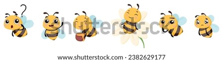 Set of cute bee cartoon with different expression