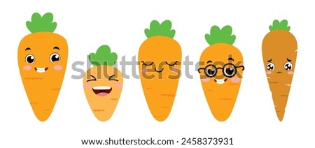 Set of cute cartoon carrots with different expression