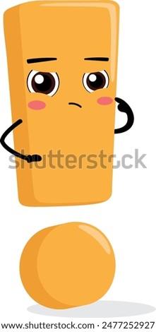 Orange Exclamation mark cartoon character, isolated on white 