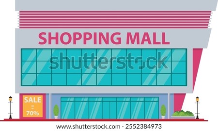 Shopping malls, Commercial city buildings, Supermarket,  Flat design 