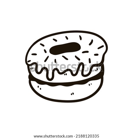 Single hand drawn doughnut. Doodle vector illustration. Isolated on white background.