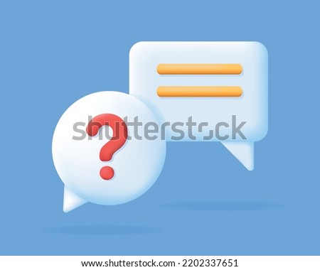 3d Chat bubbles with question mark and answer. White Speech or speak bubble on blue background. FAQ, support, help center. Social network communication concept. Vector illustration.