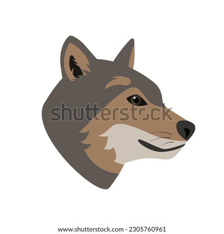 Wolf head or face side view. Wild grey wolf animal icon isolated on white background. Vector flat or cartoon illustration.