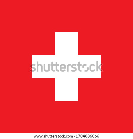 White cross isolated on red background. Vector icon.