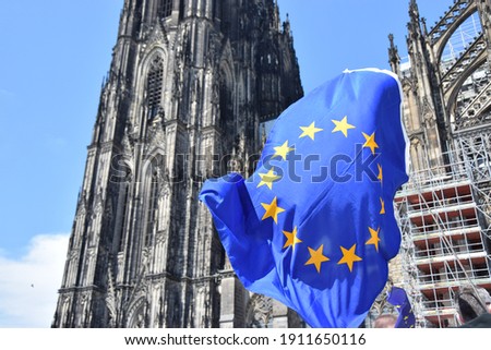 European flag in front of the Cologne Cathedral 