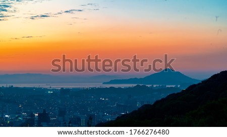 Aerial veiw of Matsuyama, Japan at sunset