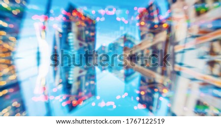 Defocused blurred double exposure view of skyscrapers in Los Angeles, CA