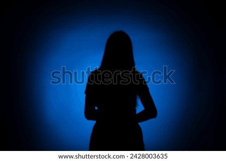 Similar – Image, Stock Photo A mysterious woman in light purple cardigan over blue and white patterned dress partially veils her arms crossed in front of her chest her face and dark hair with a mauve taupe colored scarf in front of rust and mint colored old walls