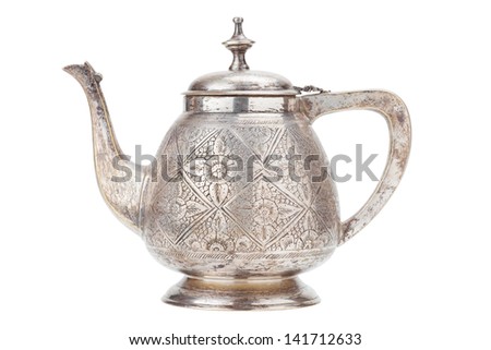 retro silver teapot, jug isolated on white background