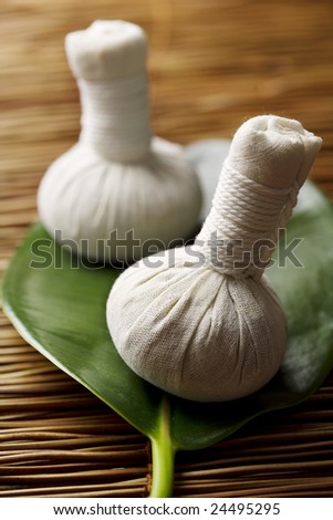 still life of thai herbal massage balls