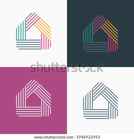 An image of a house that is formed from multiple lines that are rotated and resemble a bird's nest. The colors and curved corners make the logo look youthful. Perfect for real estate and mortgage.