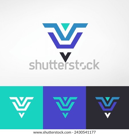 Abstract logo of the letter V, or shield, inverted triangle, arrow, play button, or letter A. With thick lines that are futuristic, techy, sharp, playful, and masculine. Best for technology company.