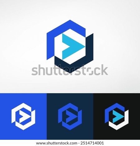 Hexagon Play Arrow logo shows, next, progress, go, road, transportation, media, video, and forward. Simple and sophisticated technology logo. Suitable for internet, transportation, technology, etc.