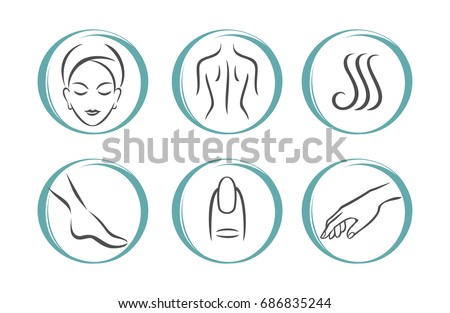 Spa Massage Therapy Skin Care & Cosmetics Services Icons. Vector Illustration. beauty salon