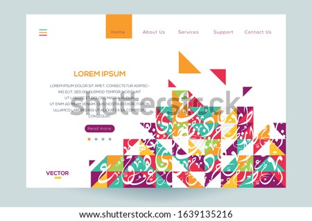 Creative Modern Website template design. Contain Random Arabic calligraphy Letters Without specific meaning in English. Vector illustration.