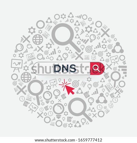 DNS mean (domain name system) Word written in search bar ,Vector illustration.