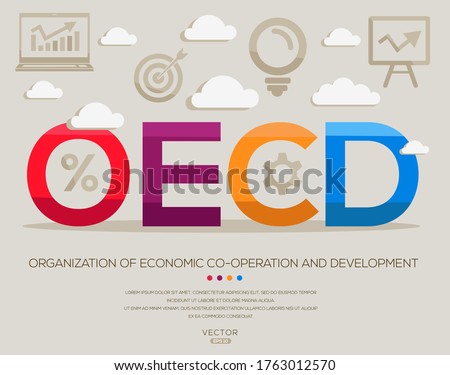 oecd mean (organization of economic co-operation and development) ,letters and icons,Vector illustration.
