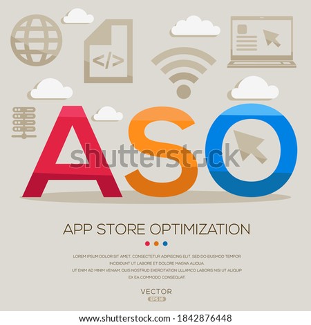 ASO mean (App Store Optimization) Computer and Internet acronyms ,letters and icons ,Vector illustration.
