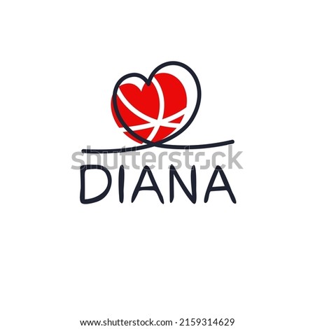 Diana Calligraphy female name, Vector illustration.