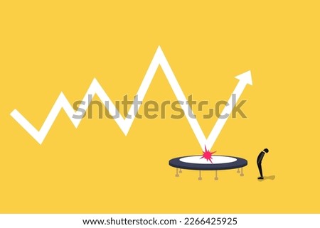 businessman looking at Graph bounce on trampoline jump flying high. concept of Profit increase and Protect market . Bull and bear traders on stock exchange