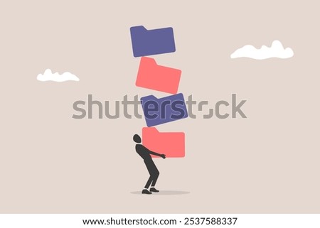 Employee with files folder stack shaking. concept of Workaholic, tired and exhausted from overworked, overload job