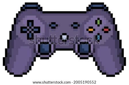 Pixel art video game joystick 8bit vector icon on white background.

