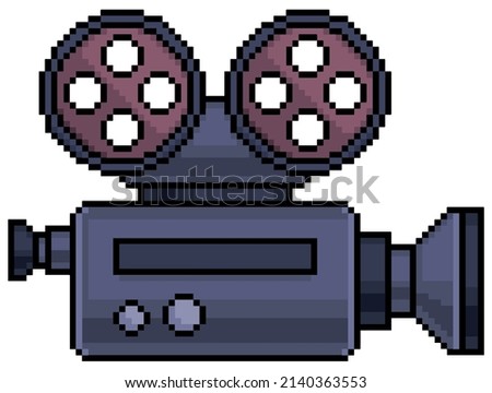 Pixel art movie camera. old camcorder vector icon for 8bit game on white background

