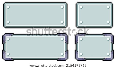 Pixel art metallic style buttons. Selected and unselected buttons vector icon for 8bit game on white background
