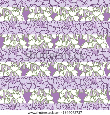 graphic horizontal floral stripes seamless vector pattern in violet green and cream colors