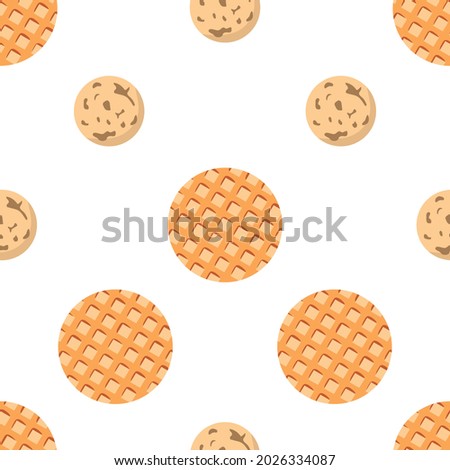 Simple vector seamless pattern. Traditional Dutch sweet pastry. Stroopwafel and pepernoten on white background. For packaging, wrapping paper.