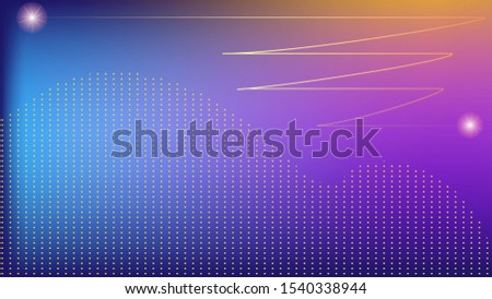 Blue-violet background with golden lightning and yellow glare, golden dots and stars. Vector illustration.