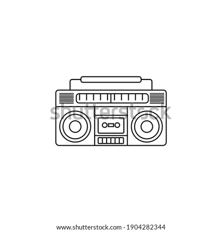 Boombox radio line art design. outline classic radio for musical template design.