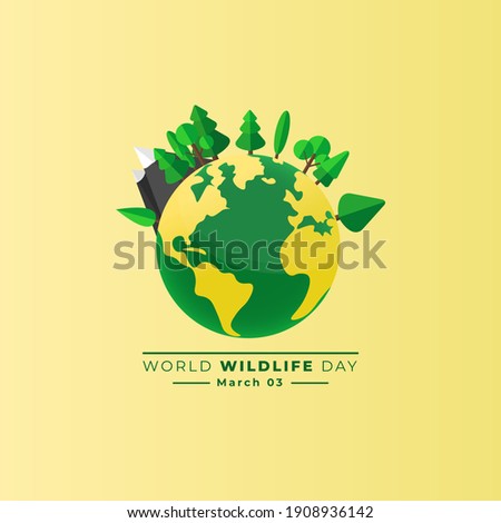 World wildlife day design with green earth vector illustration. Nice template for wildlife day or environmental design